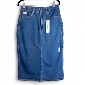 Calvin Klein Pencil Skirt Denim Women's W29 Back Slit Above Waist / Below Knee